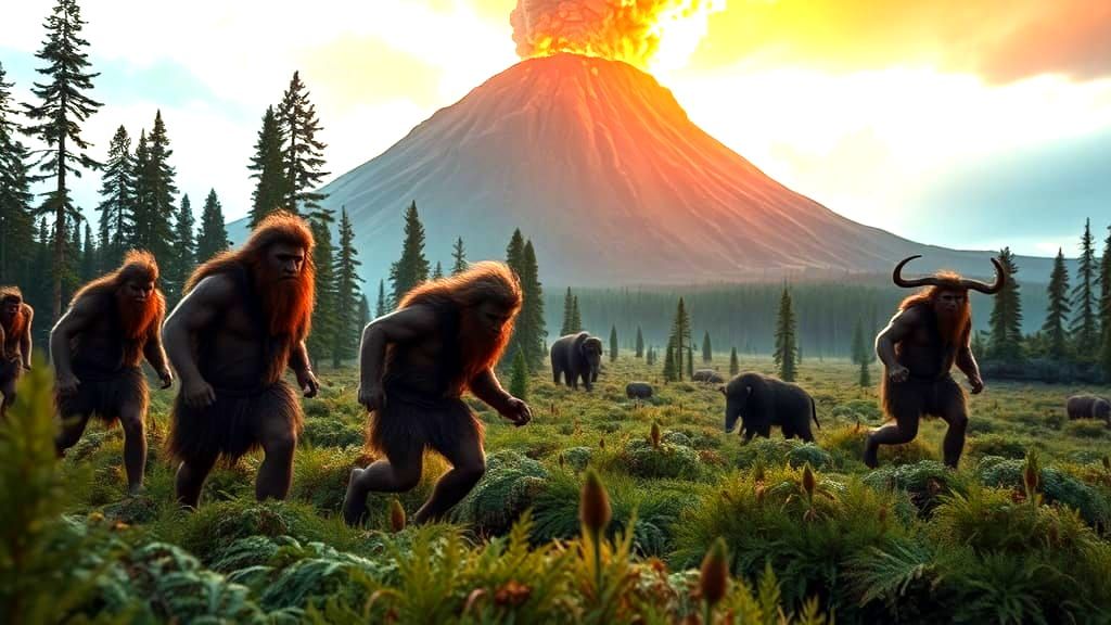 Neanderthals Hunting Mammoth Before Erupting Volcano