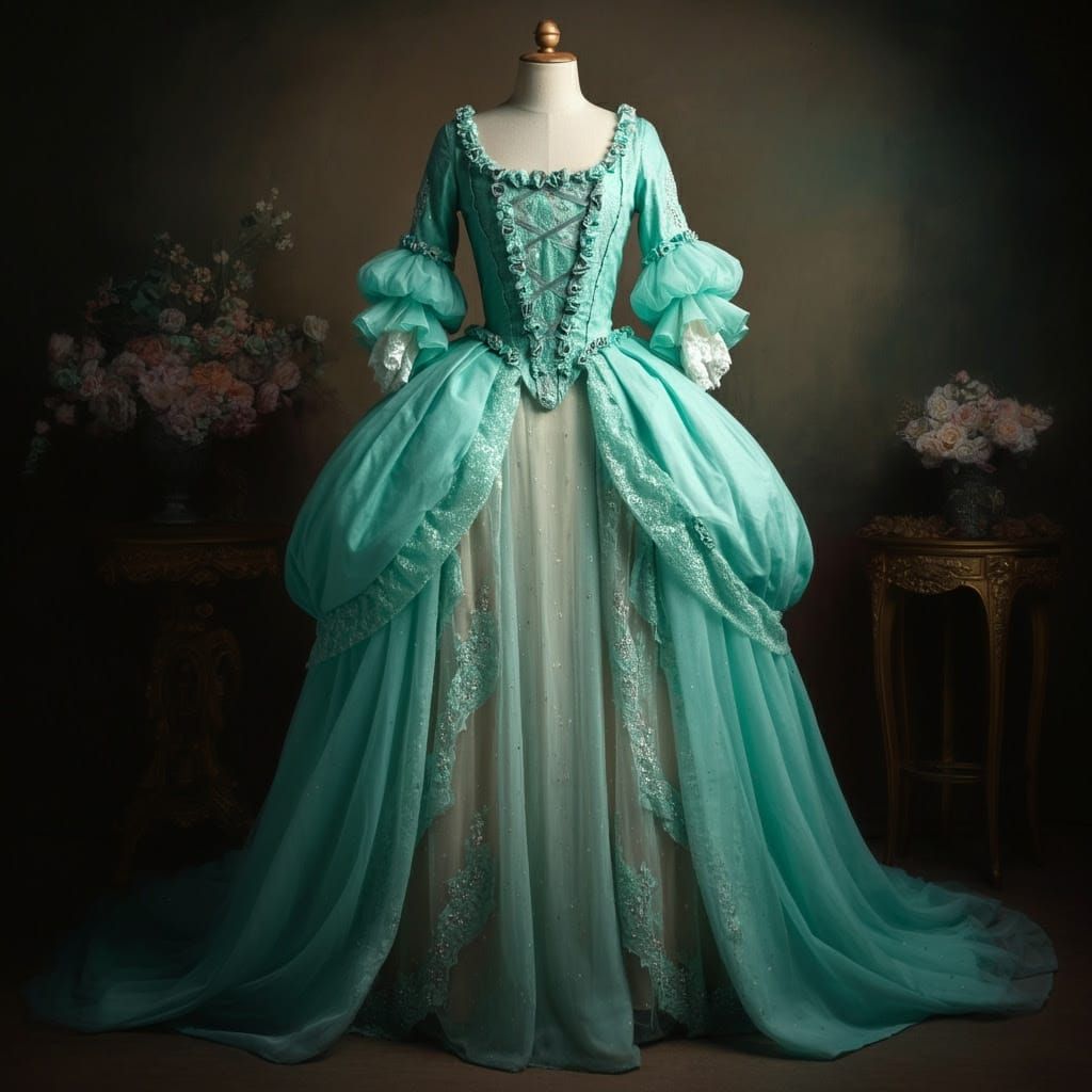 Elegant Pale Turquoise Princess Dress in Rococo Style