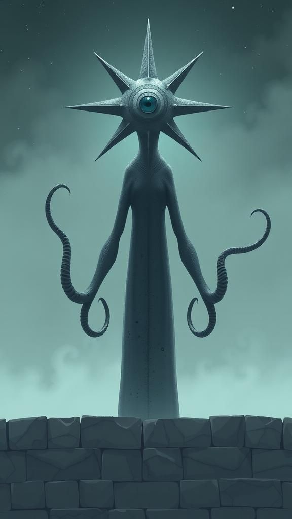 Surreal Barrel Entity with Star Head on Megalith