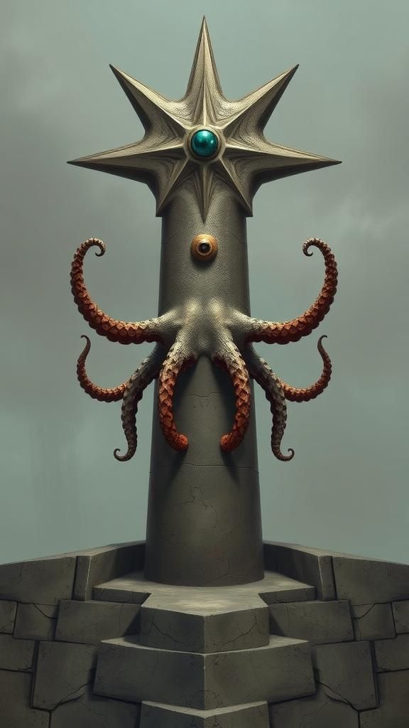 Seven Foot Barrel Entity with Star Head on Megalithic Wall