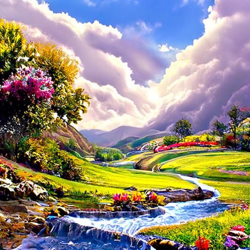Majestic Landscape Painting with Winding Stream