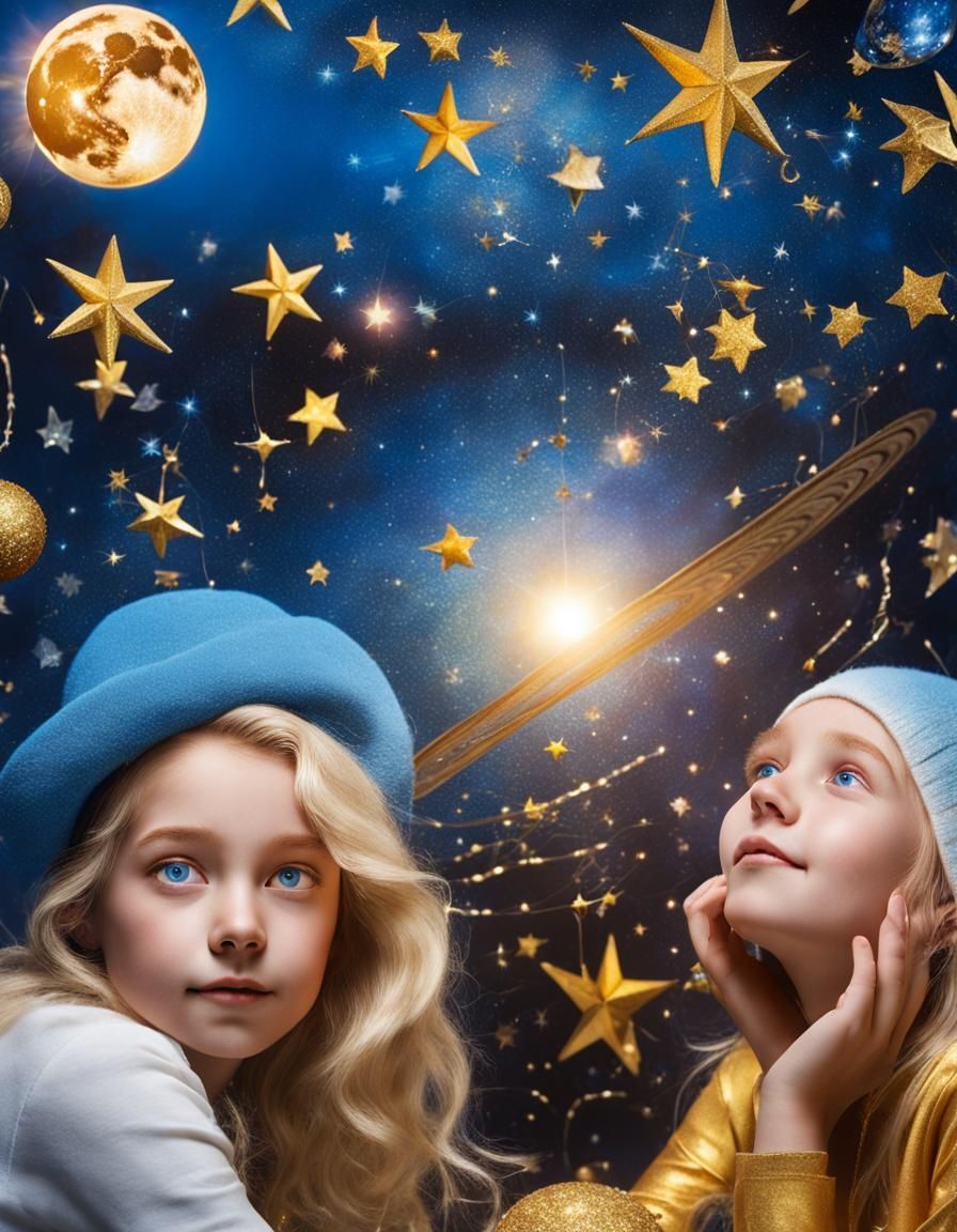 Planetarium Display with Women in Photorealistic Style