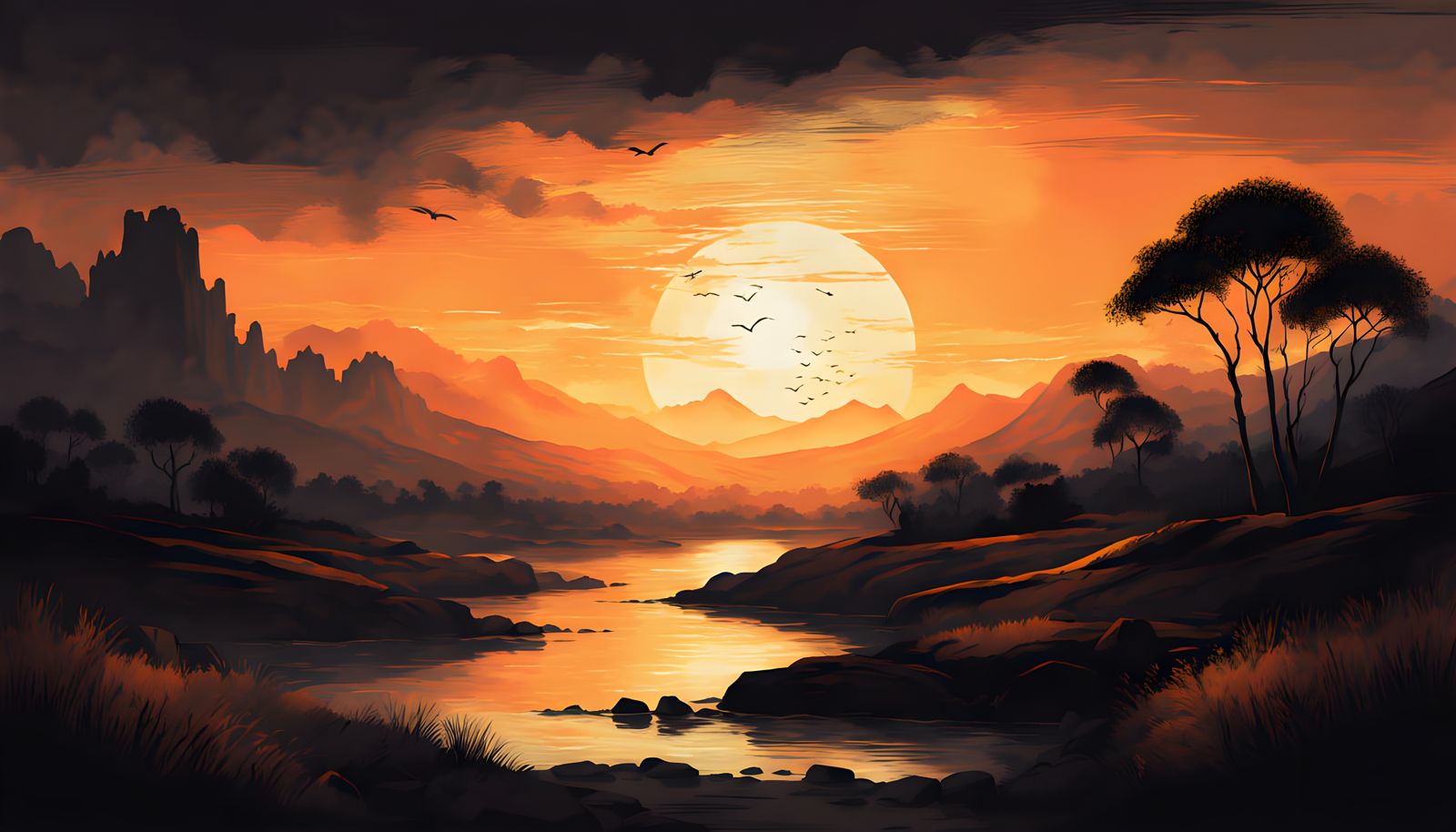 Lost City Silhouette in Textured Charcoal Drawing