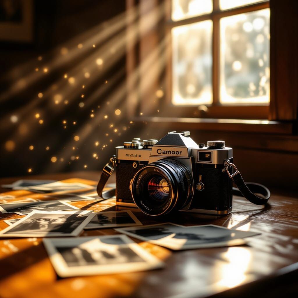 Vintage Camera in Golden Light: Hyperrealistic Photography