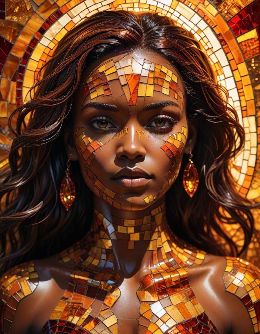 Amber Glass African Woman in Geometric Mosaic