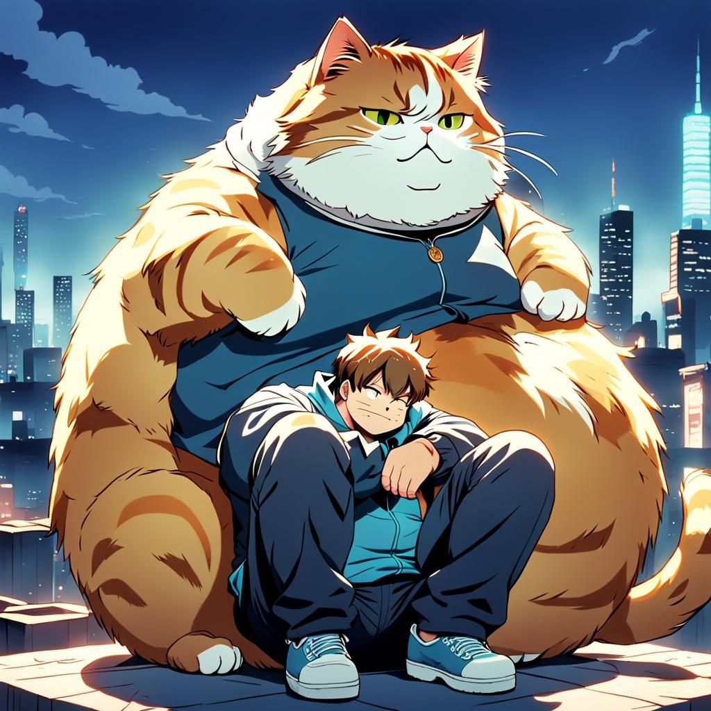 Cat on Man's Head: Anime Style