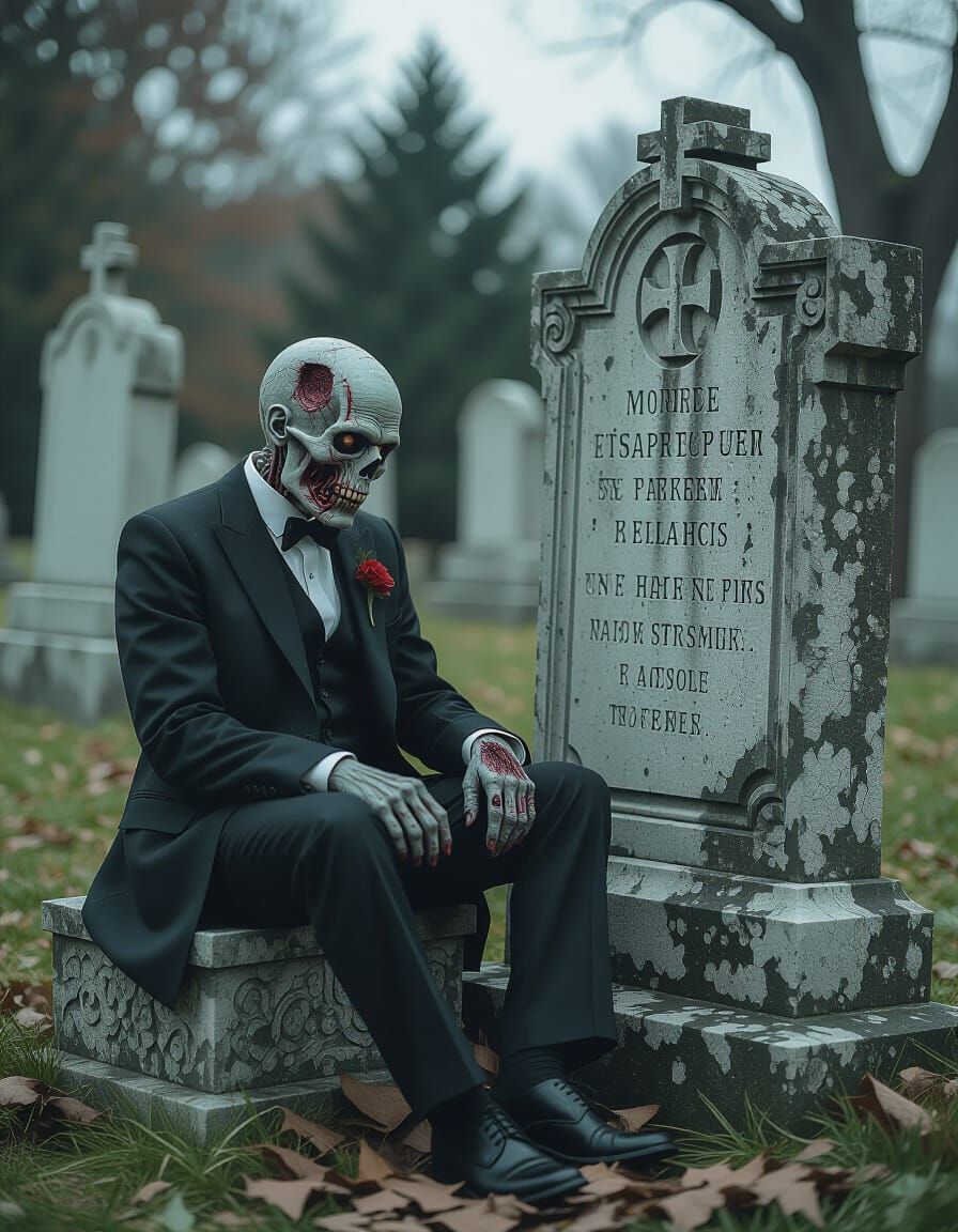 Zombie in Gothic Cemetery Horror Comic Style