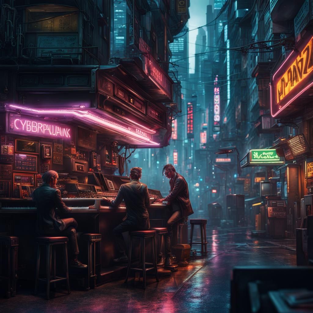Cyberpunk Jazz Town in Hyperrealistic Detail