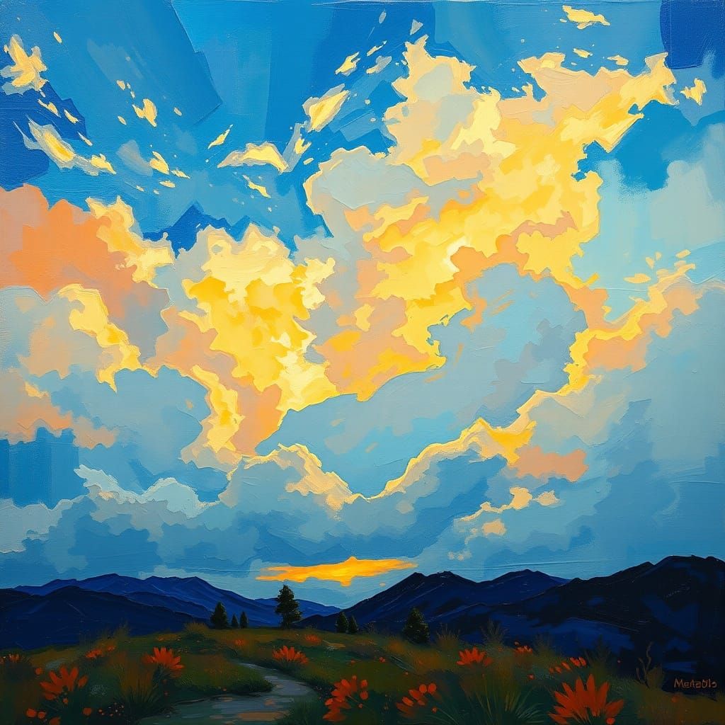Dawn Clouds in Impressionist Style with Van Gogh Textures