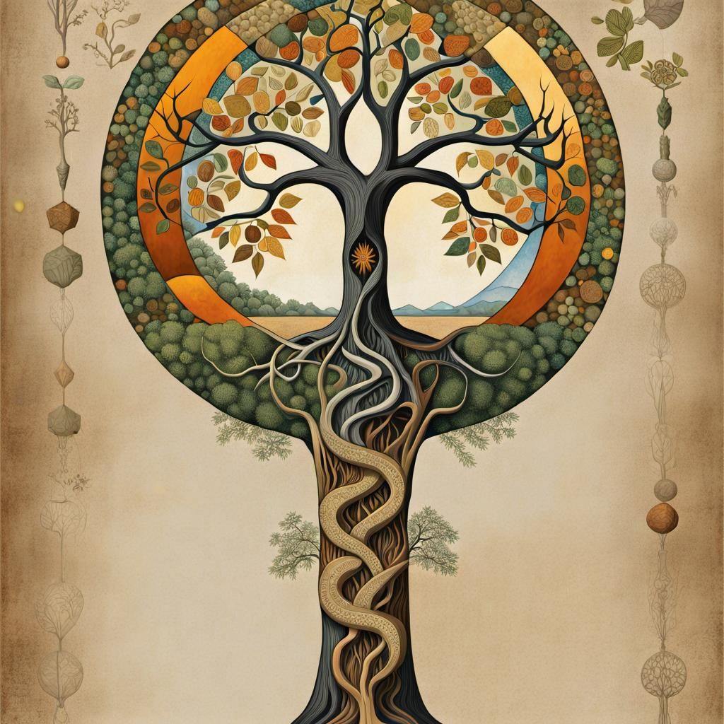 Tree of Life and Death: Surreal Mixed Media Art