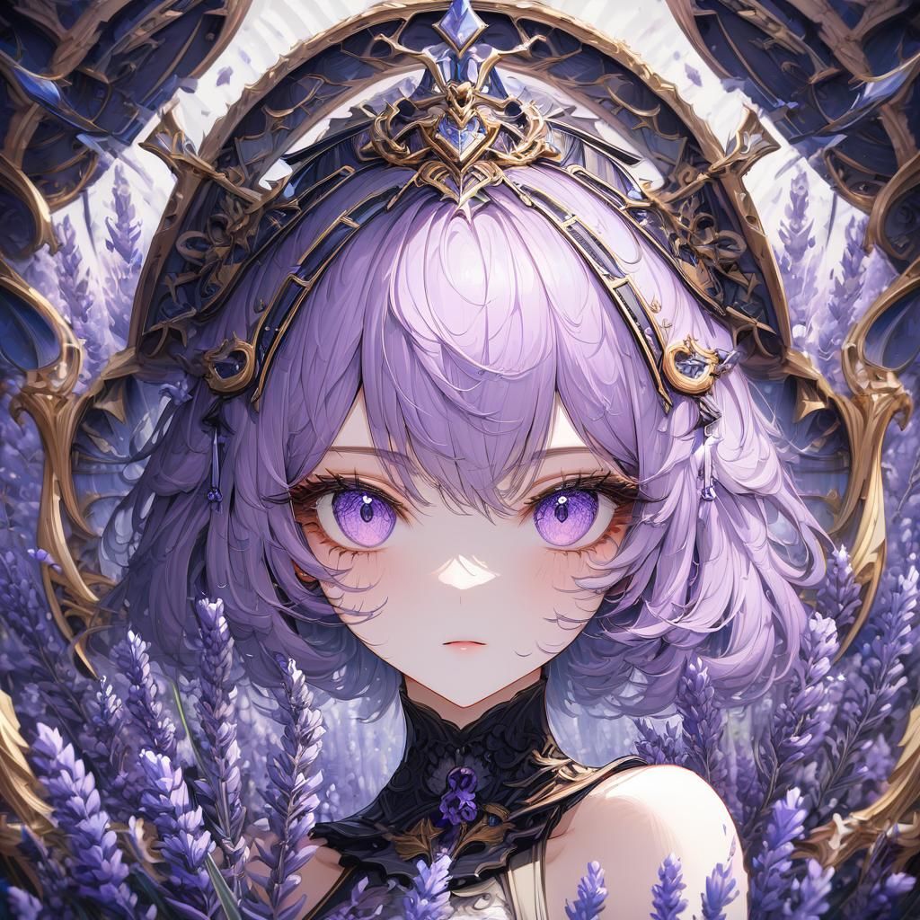 Anime Girl Portrait with Lavender Details