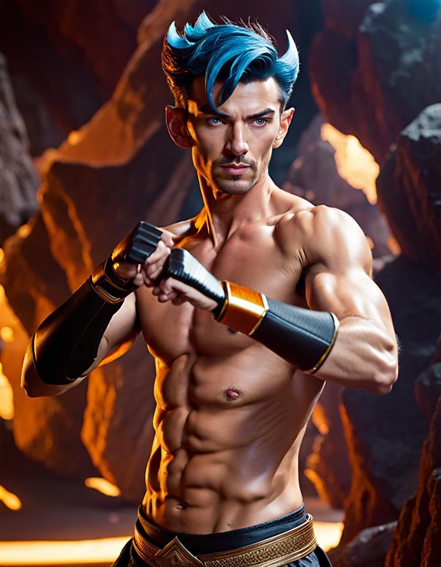 Vulcan Man Practicing Fighting Technique in Holo-Lounge