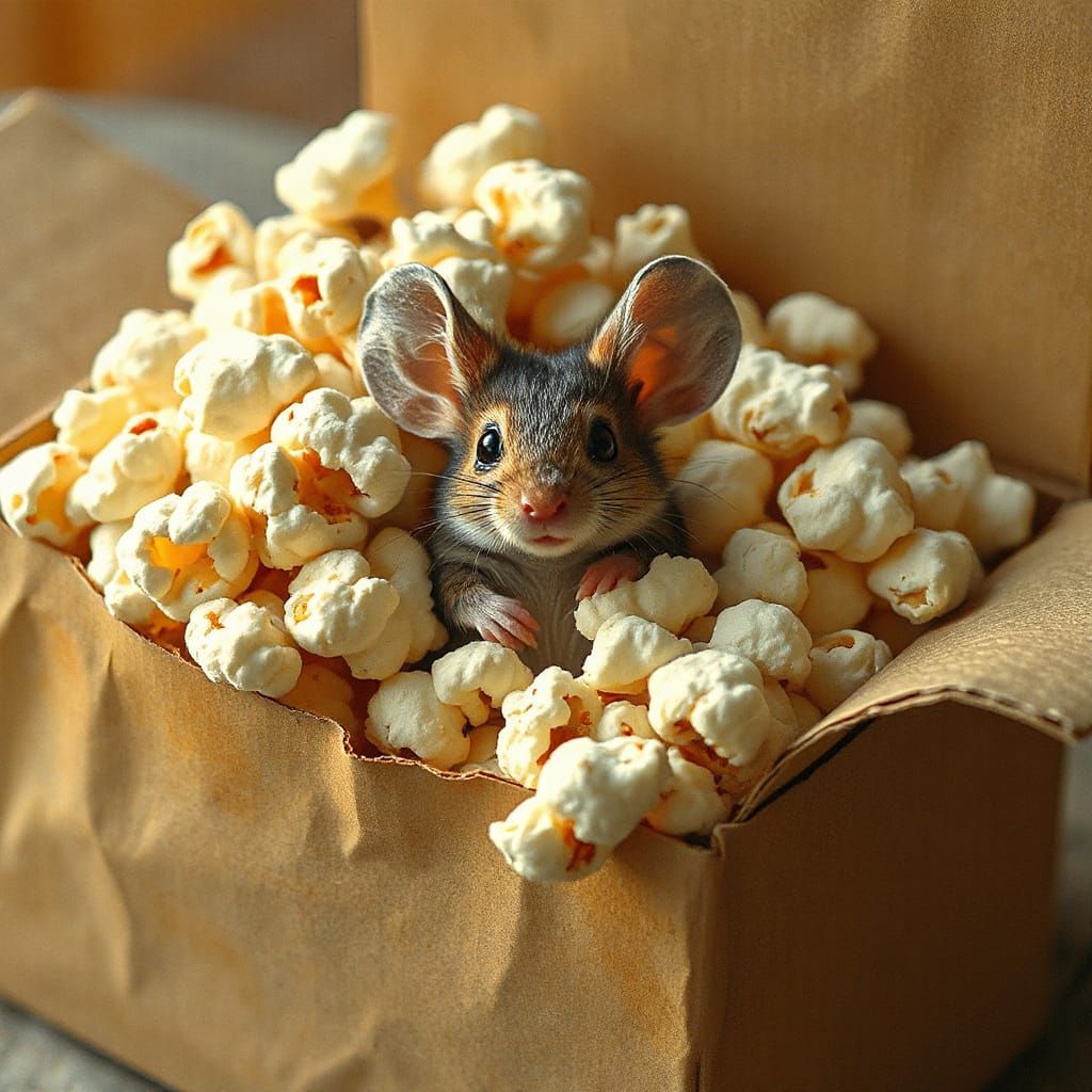 Whimsical Mouse in a Rustic Cardboard Box