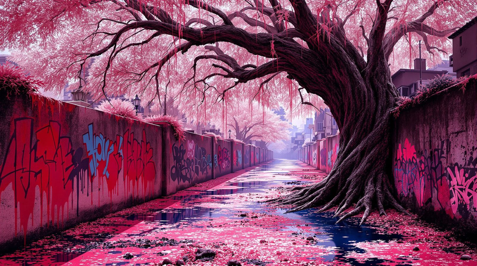 Surreal Infrared Willow Strangles City in Alcohol Ink