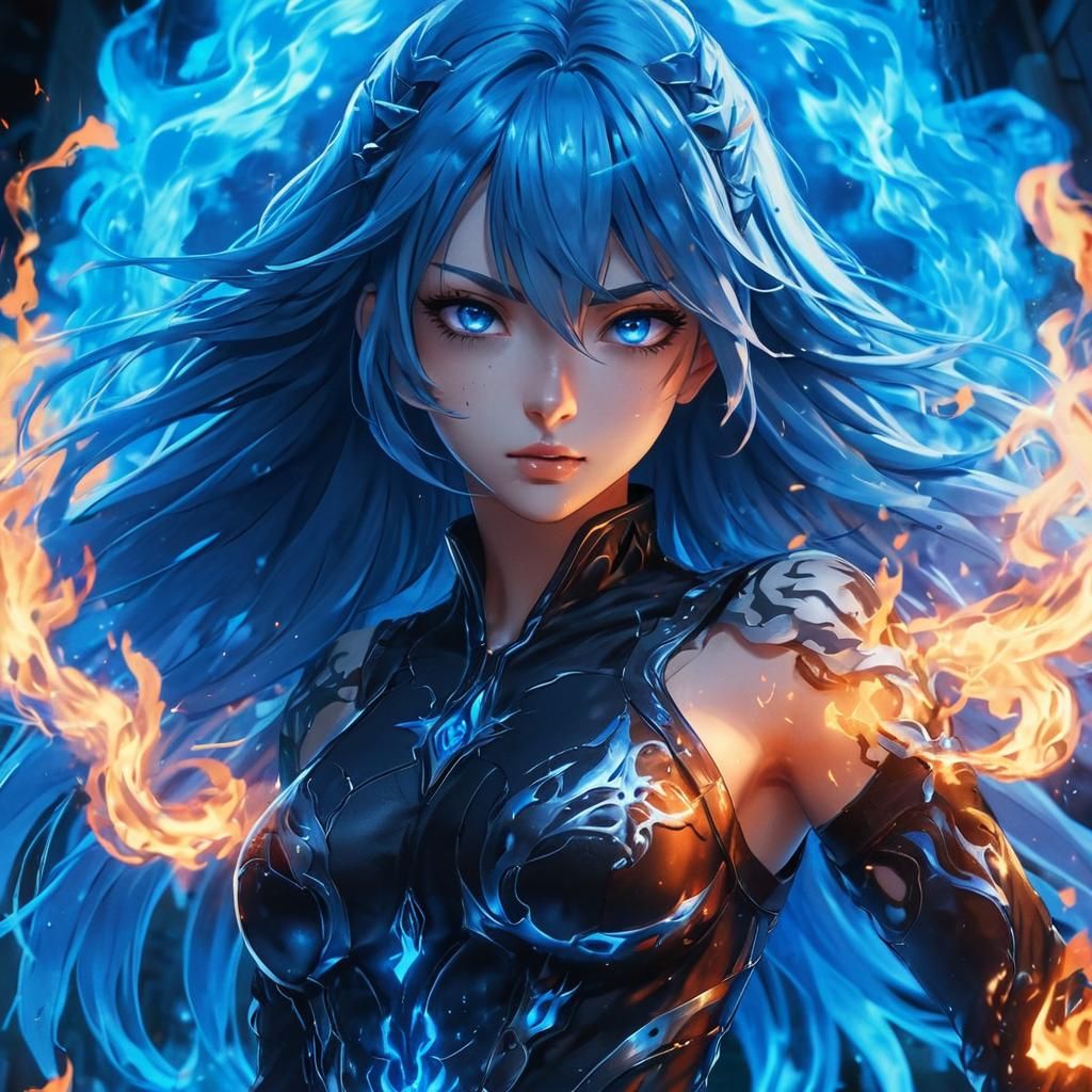 Anime Girl Ablaze in Dark City Alleyway