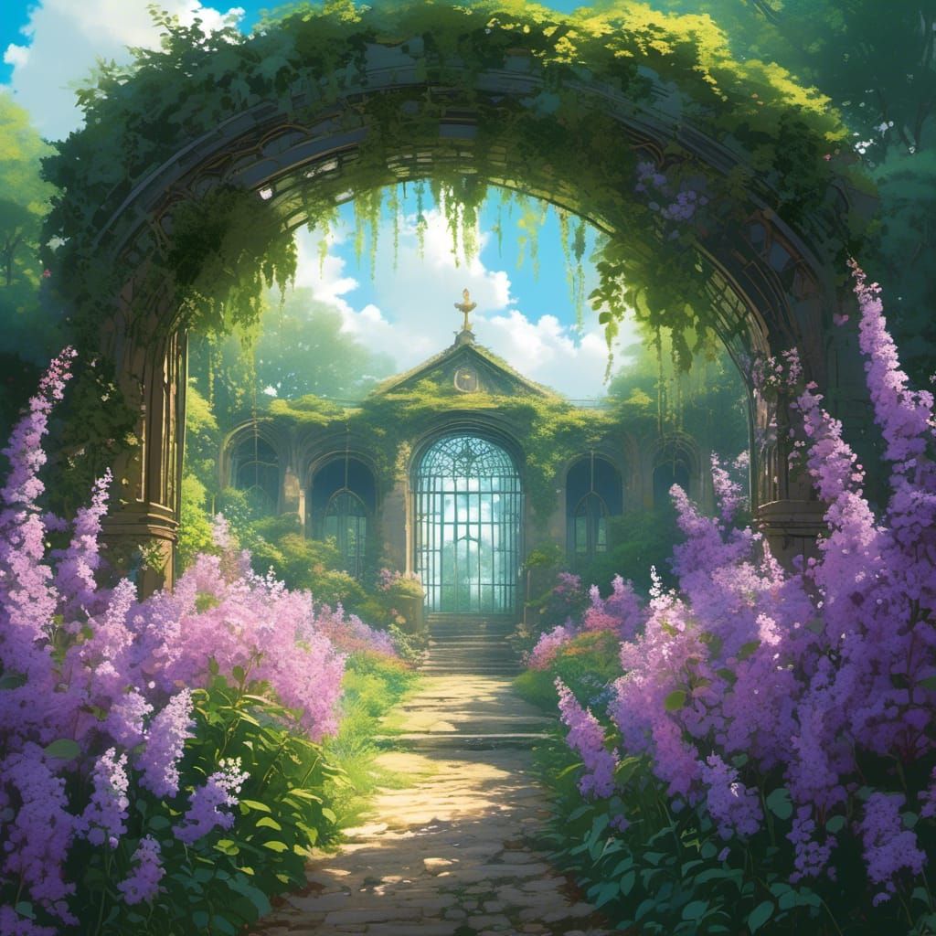 Victorian Greenhouse with Glowing Flowers, Studio Ghibli Sty...