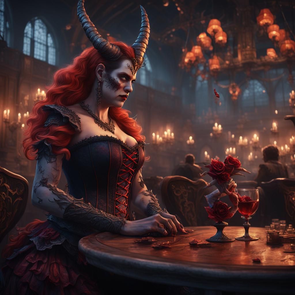 Curvy Demon on a Date: Detailed Fantasy Art