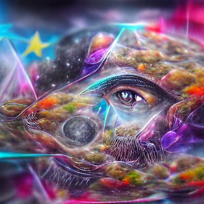 Cosmic Third Eye Holographic Illustration in Mixed Media