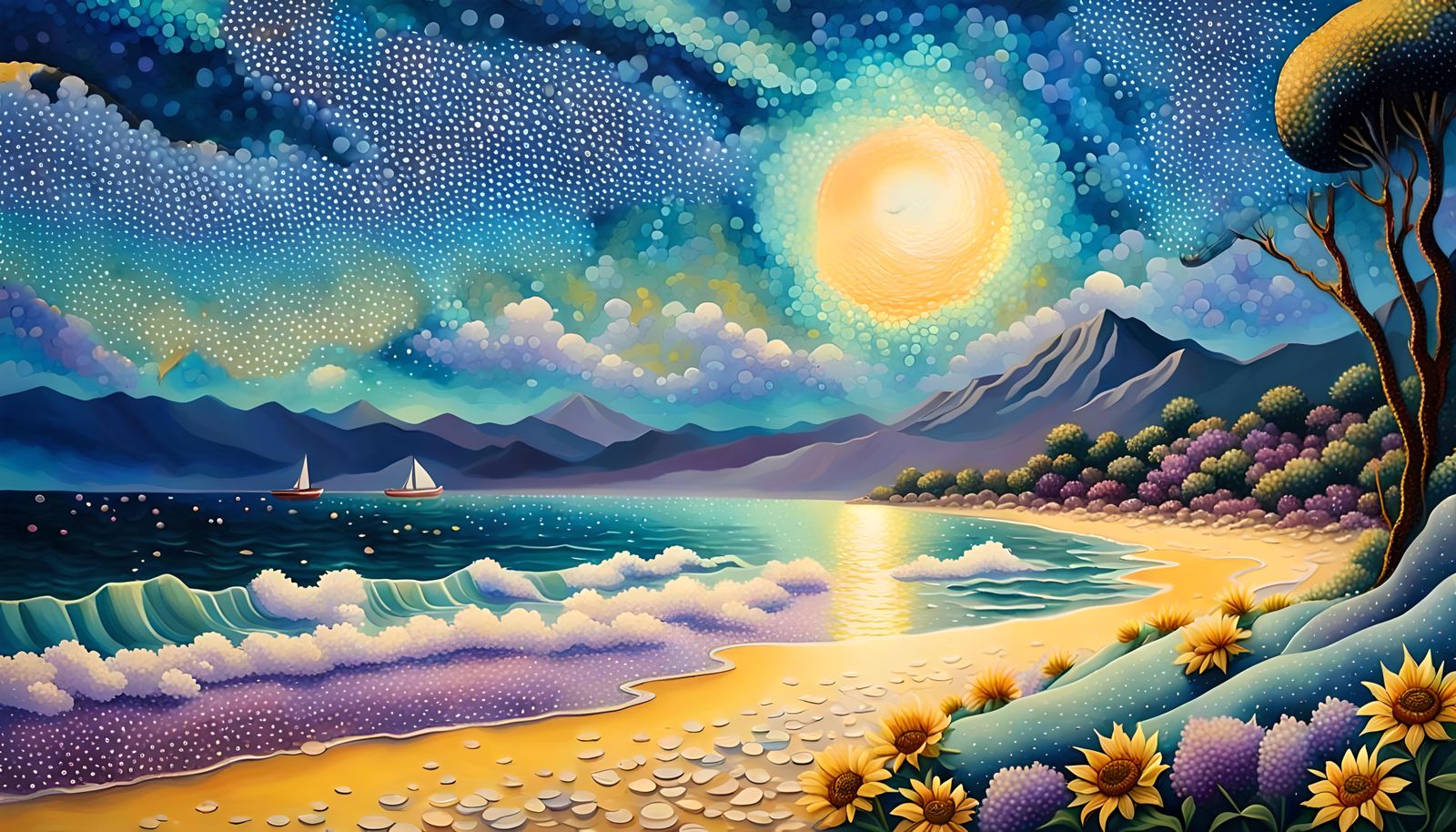 Pointillist Seascape with Impasto Sky