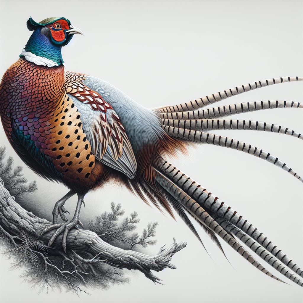 Detailed Drawing of a Colorful Pheasant
