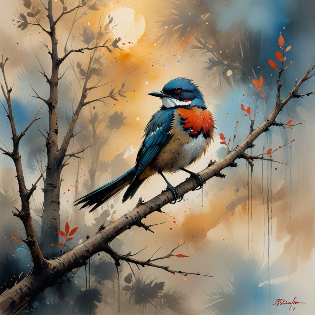 Impressionist Night Bird in Earth Tones