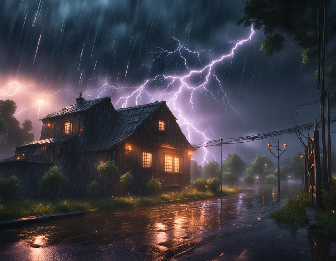 Dramatic Lightning Storm in Dark Fantasy Landscape