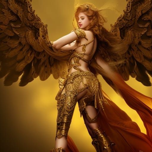 Golden Female Angel Warrior with Guns