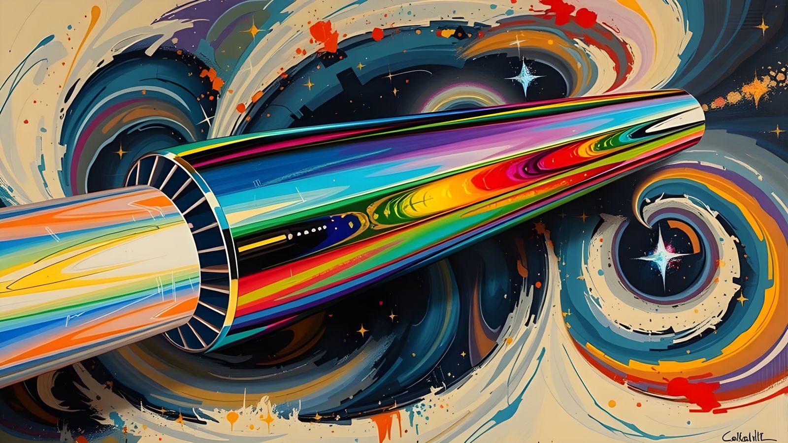 Sleek Rainbow Cylinder with Vortex Maelstroms