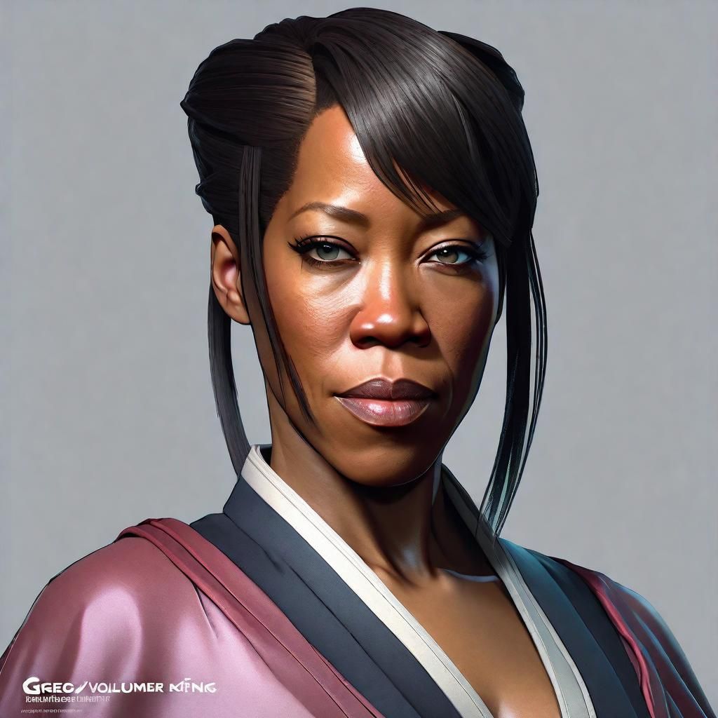 Regina King as Anime Character Portrait in Depth Map Style