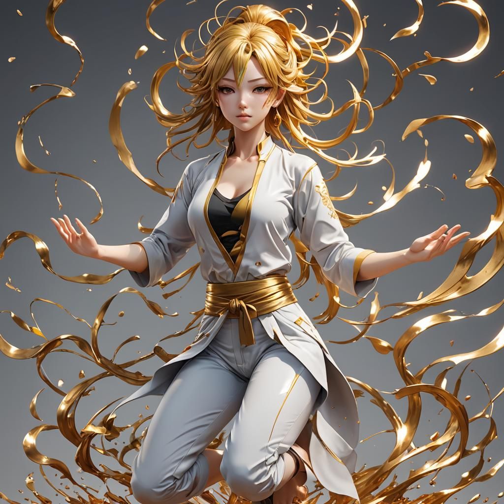 Golden Haired Yoga Girl in Detailed 3D Anime Art