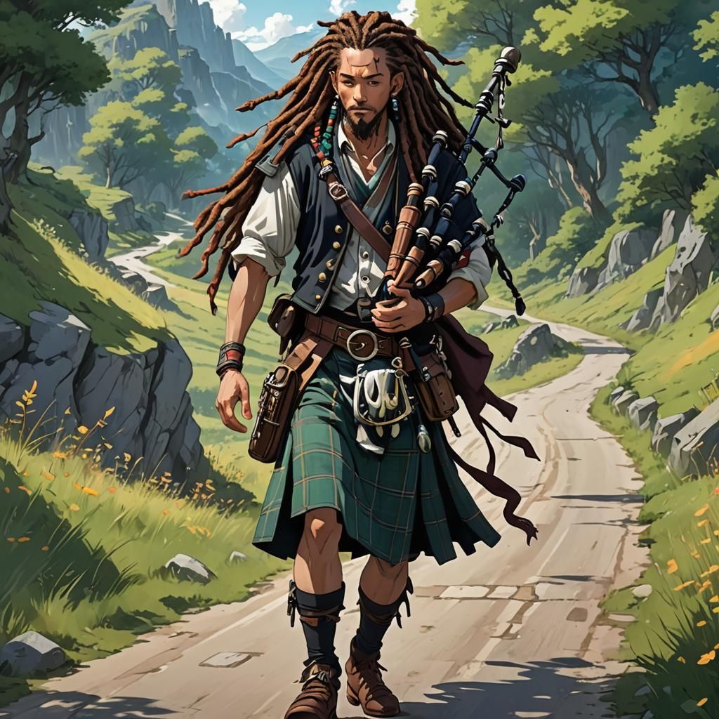 Half-ling Bard Plays Bagpipes in Anime Style