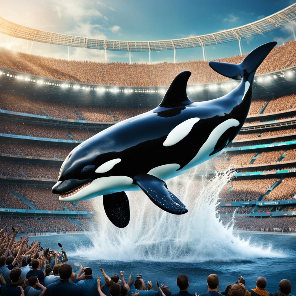 Orca Leaps in Stadium: Detailed Matte Painting