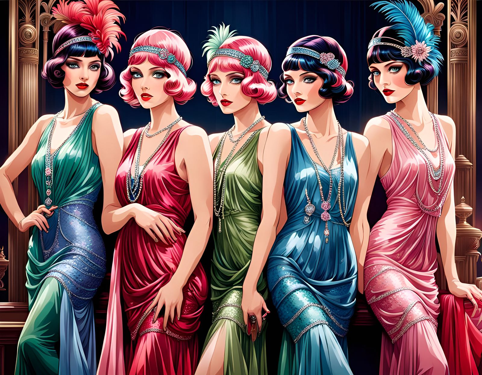 Elegant Flapper Girls in Shimmering Art Deco Style