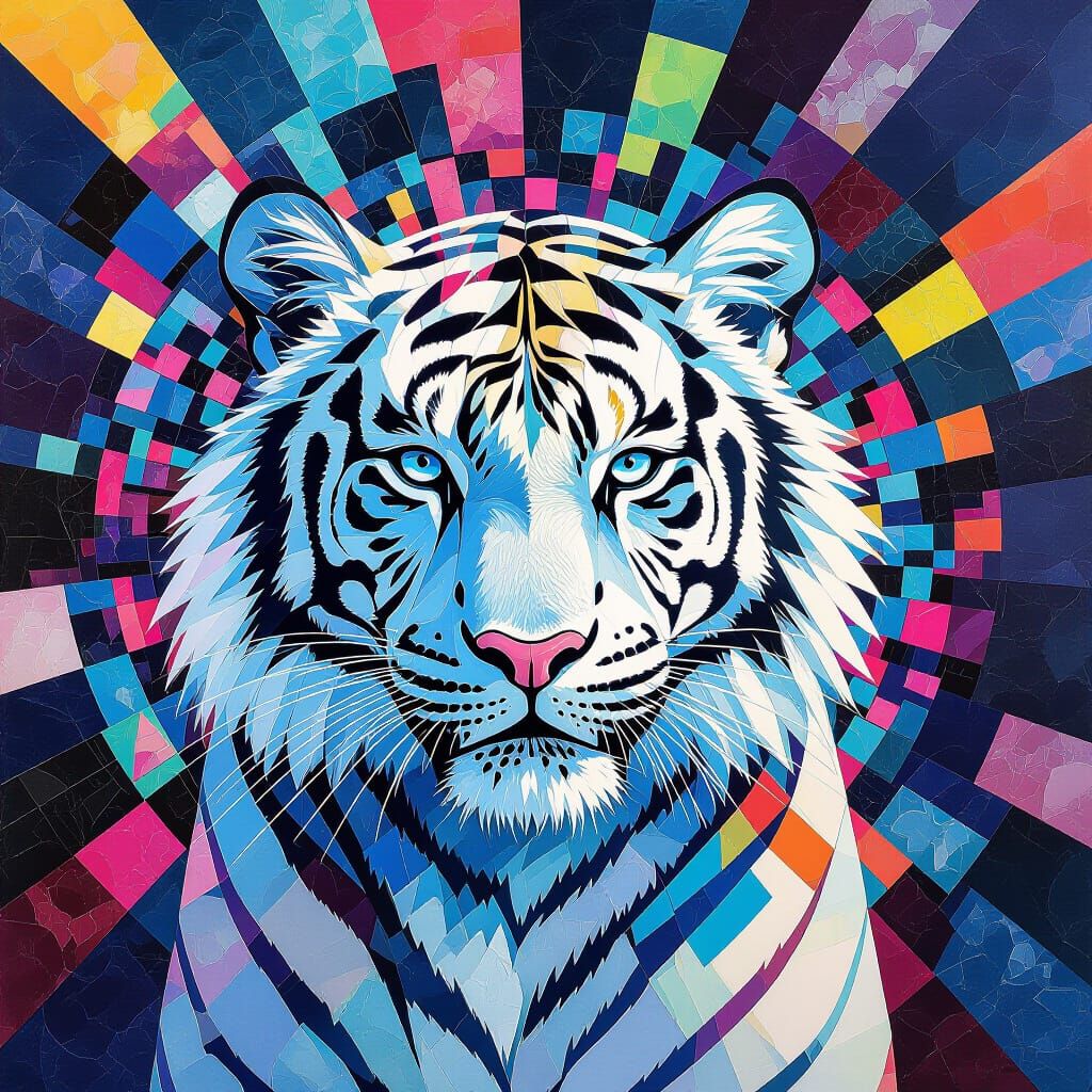 Dazzling Bioluminescent Tiger in Impasto Gouache Style