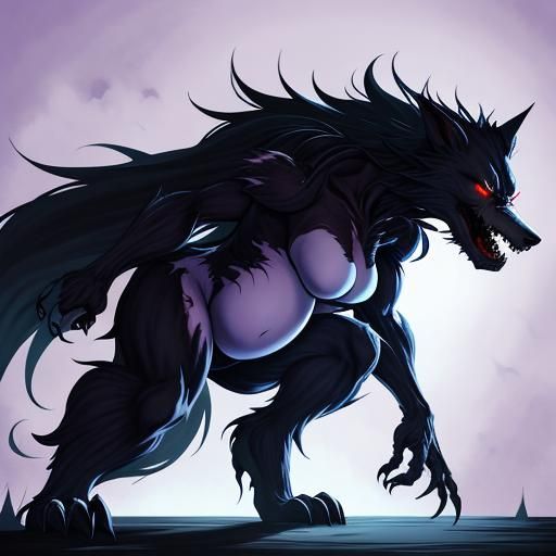 Pregnant Werewolf in Anime Cel-Shaded Style
