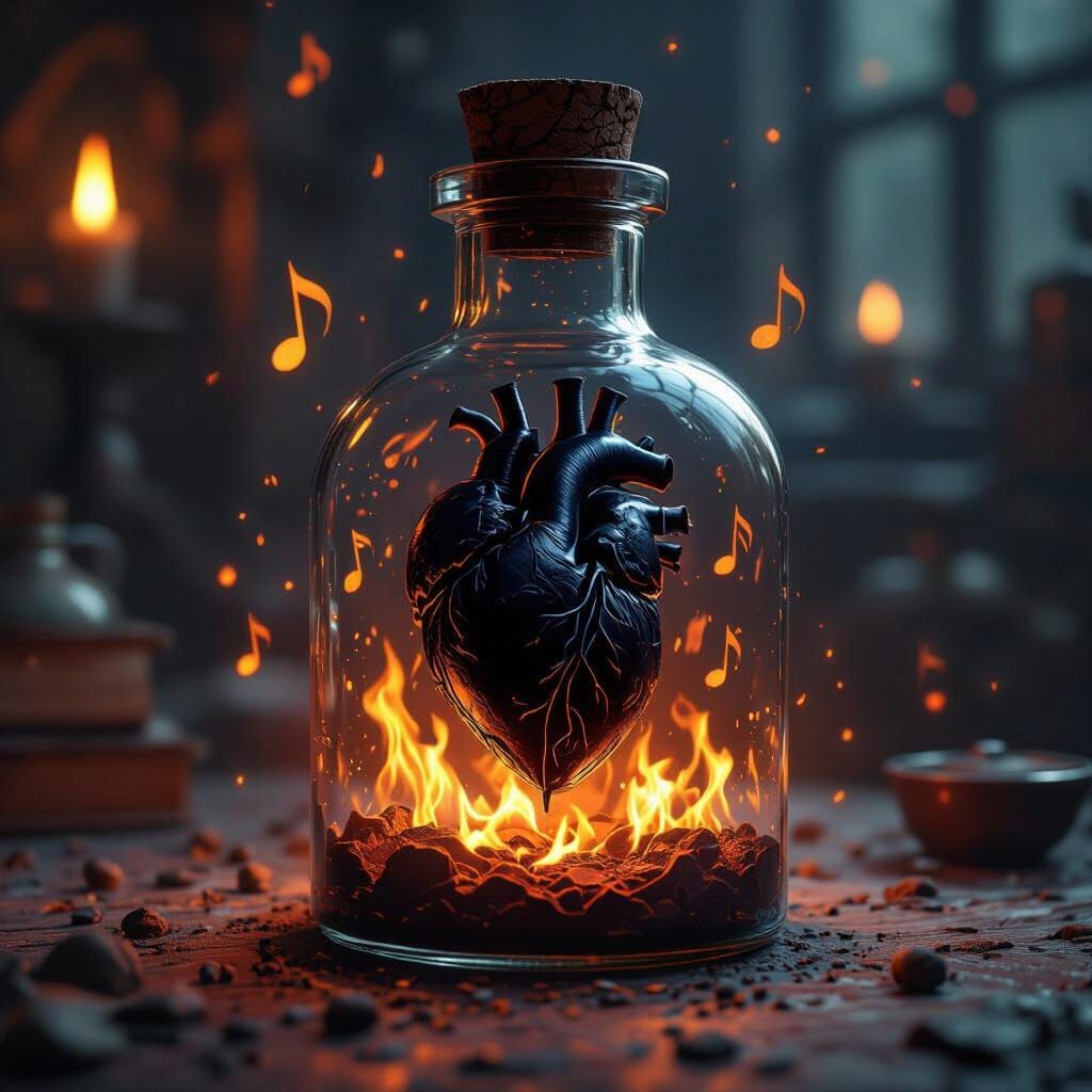 Mystical Heart Potion in Cinematic Oil Painting Style