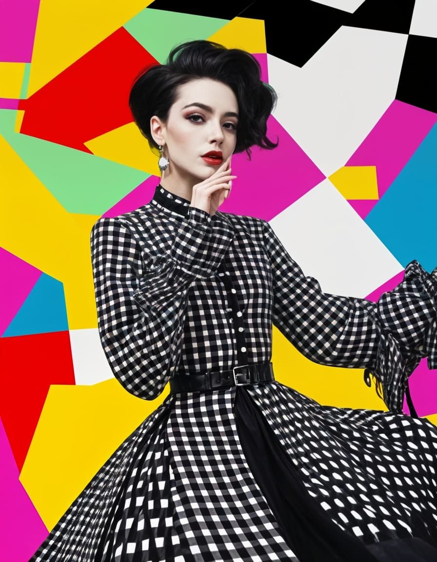 Bold Gingham Print Dress in Avant-Garde Style