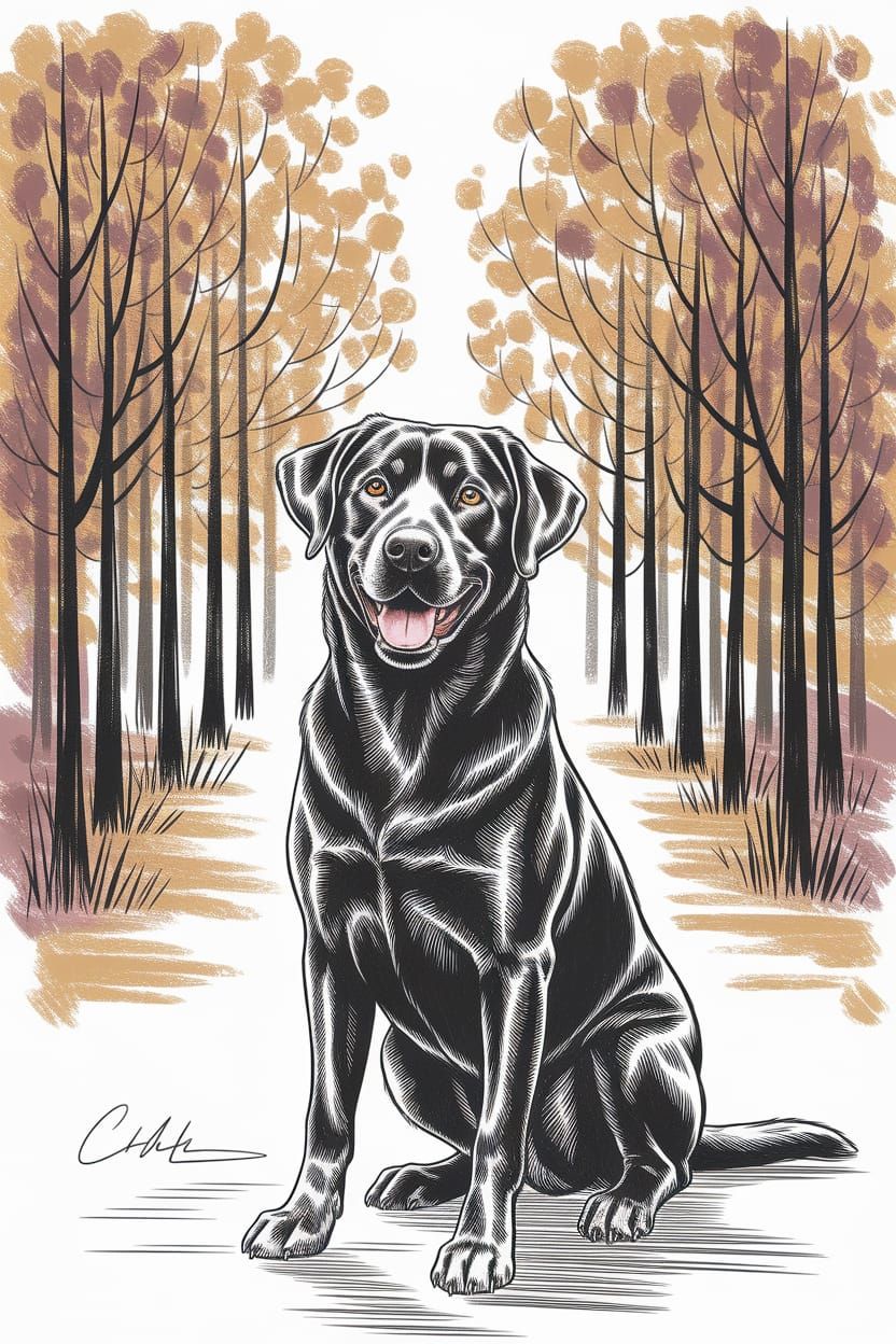 Happy Black Lab: Charming Pencil Sketch