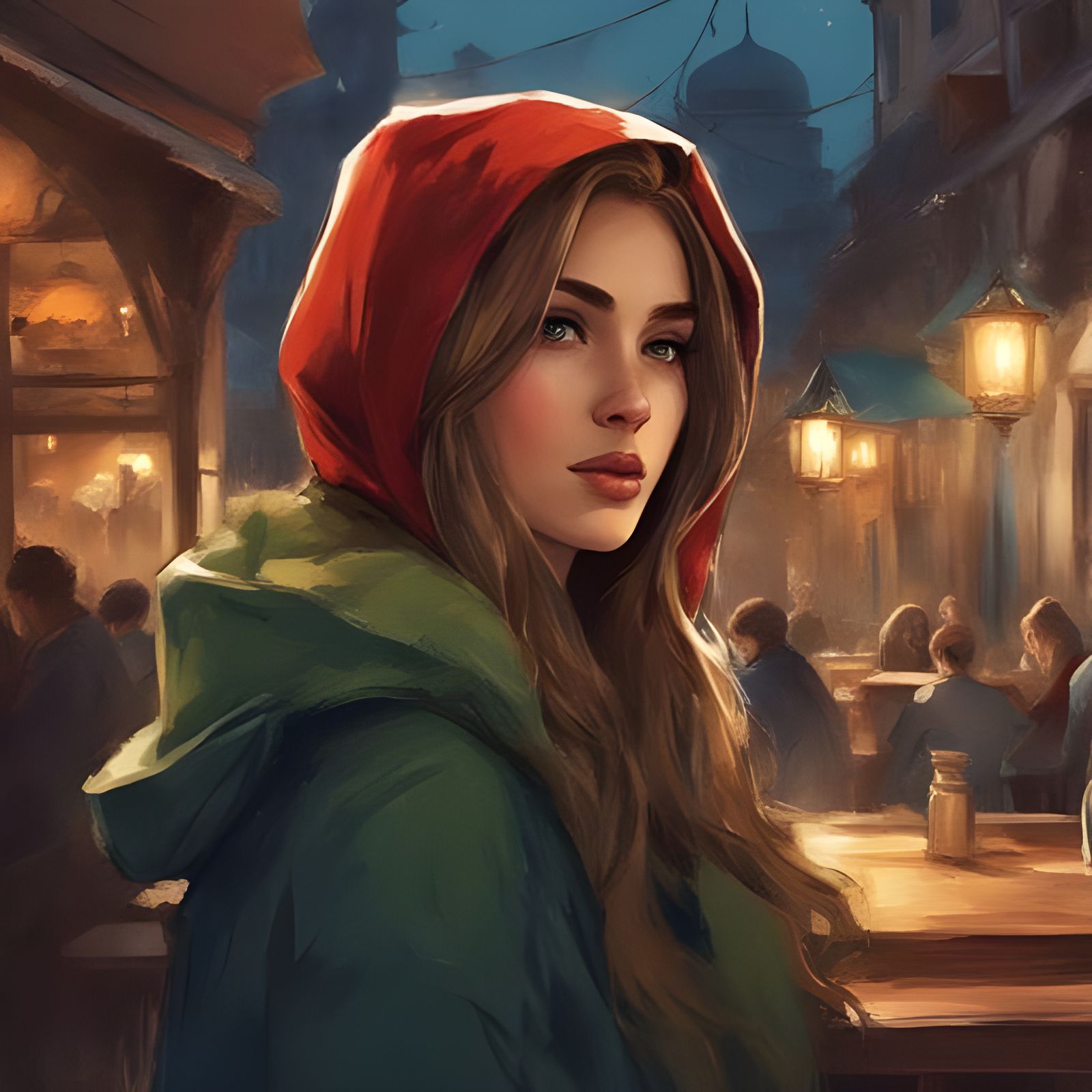 Stunning Turkish Girl in Cafe, Royo Style