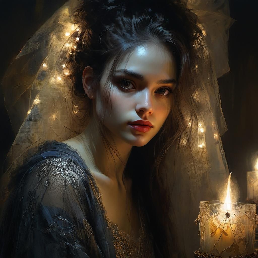 Ethereal Tulle Girl Portrait by Candlelight