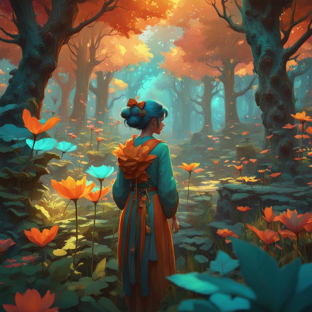 Pixies in a Multicolored Forest Garden, Trending Art