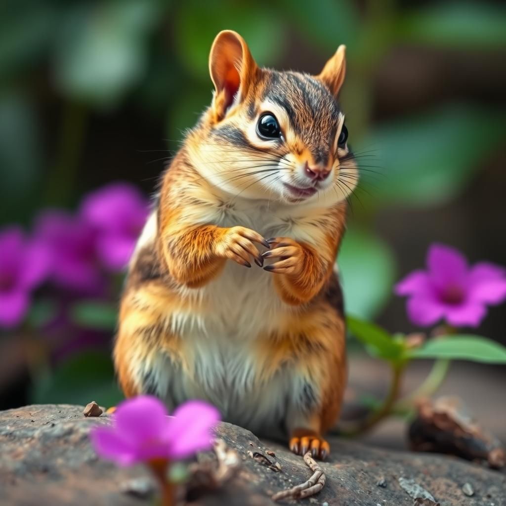 Exotic Chipmunk in a Lush Garden