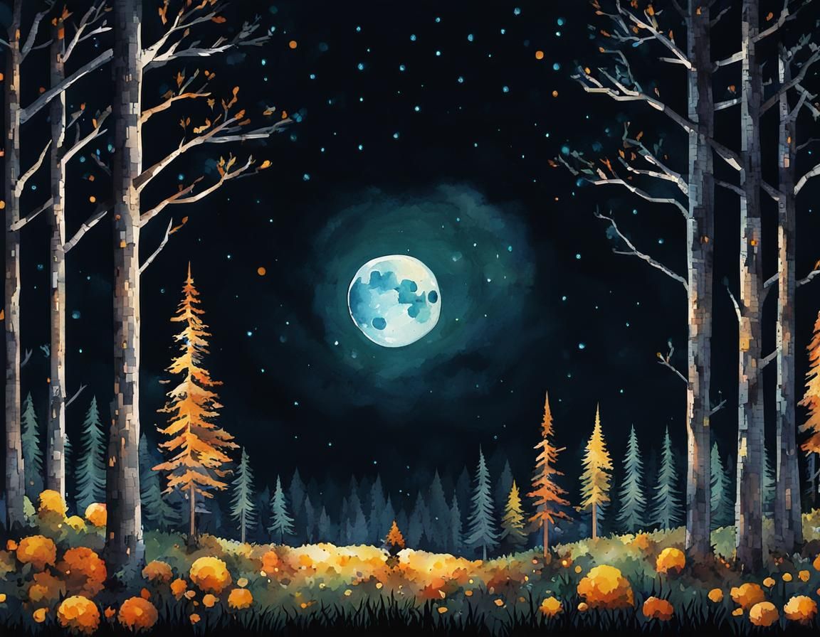 Pixel Art Full Moon Night in October