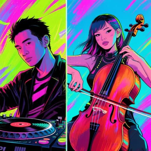 Vinyl Scratch and Octavia: Neon Digital Art Portrait