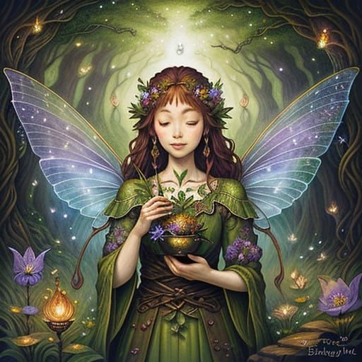 Fae in Whimsical Folk Art Style