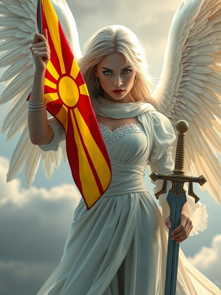 Menacing Angel Waving Macedonian Flag