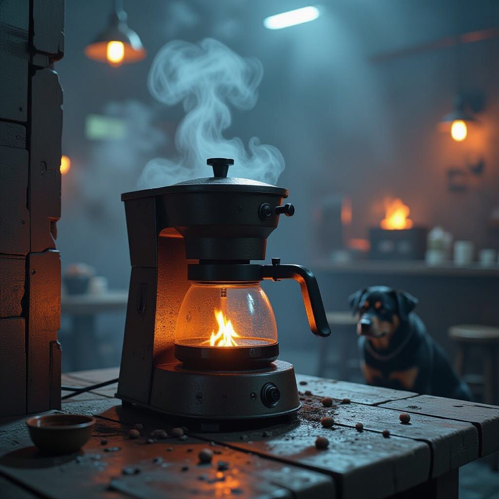 Dystopian Surrealism: Chaos in a Coffee Shop