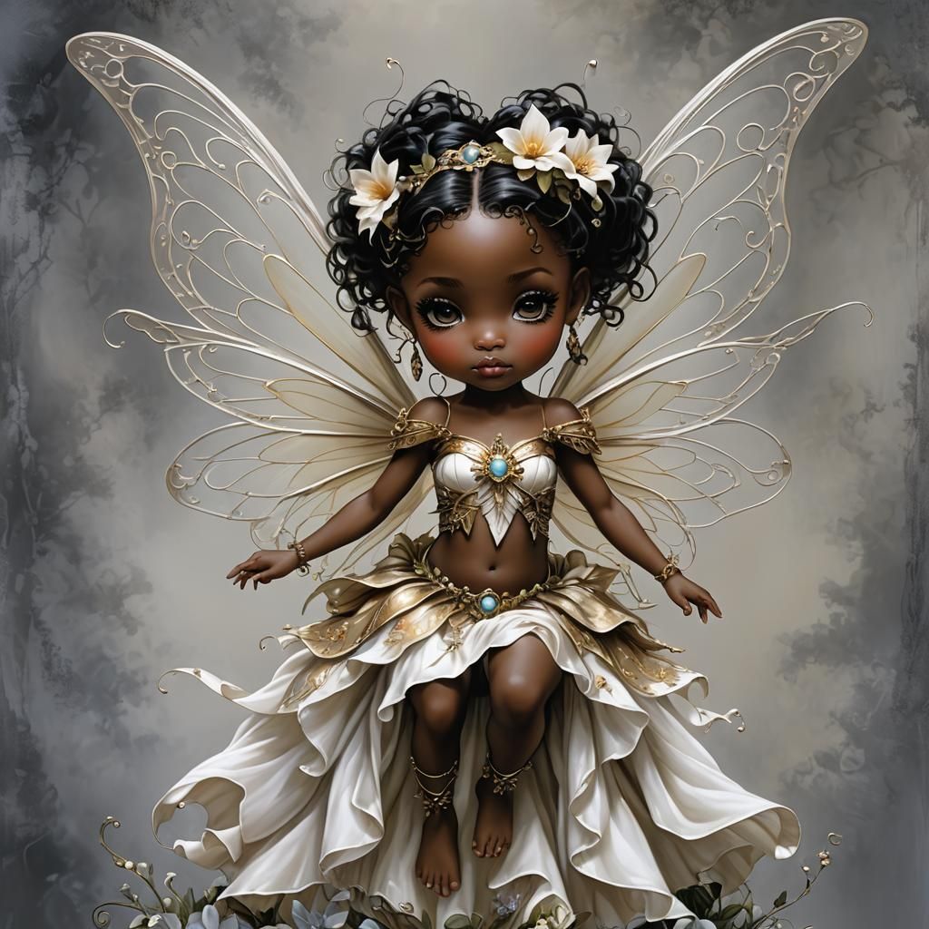 Melanin Fairy Portrait on White Background
