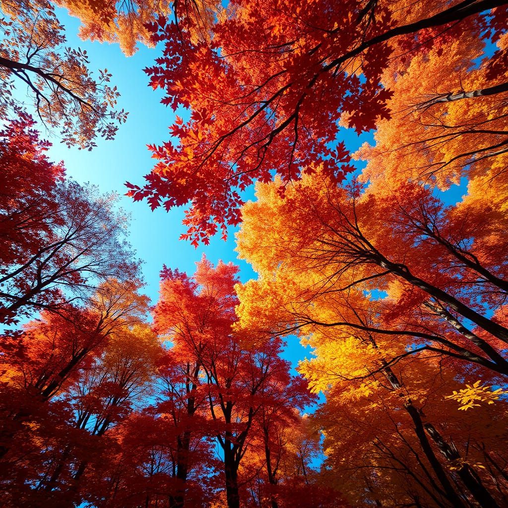 Surreal Autumn Forest Canopy in Vibrant Hues