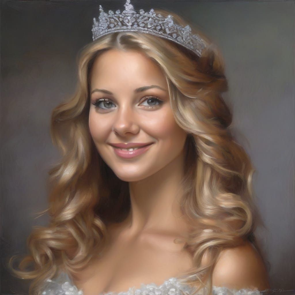 Realistic Oil Portrait of a Happy Princess